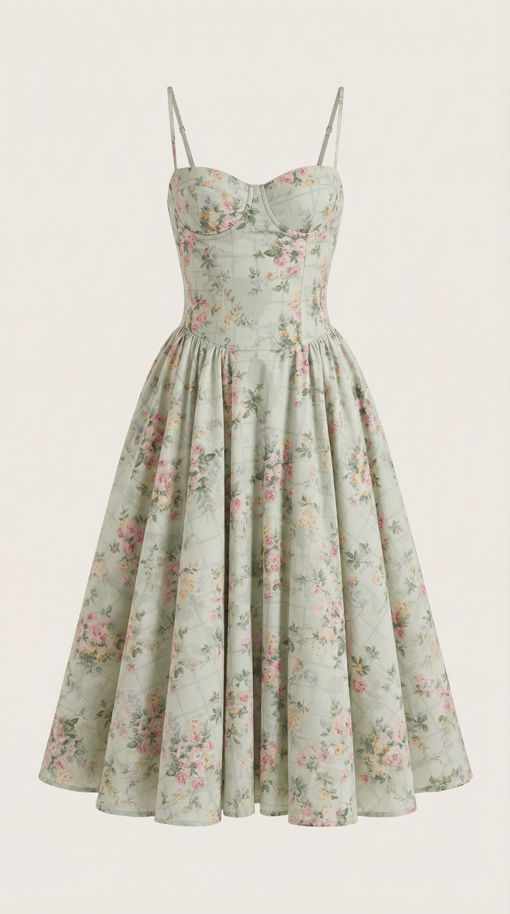 Women's Floral Corset Midi Dress