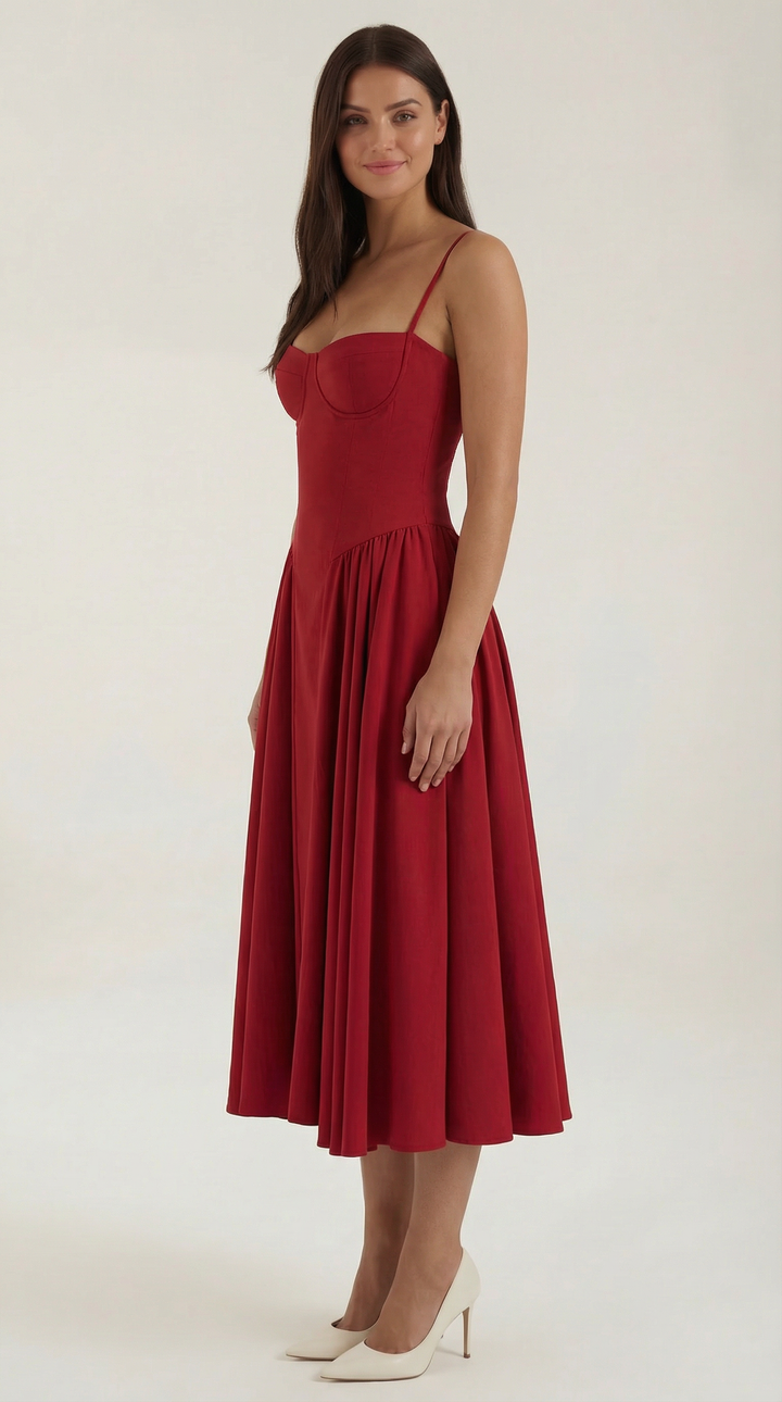 Women's Floral Corset Midi Dress