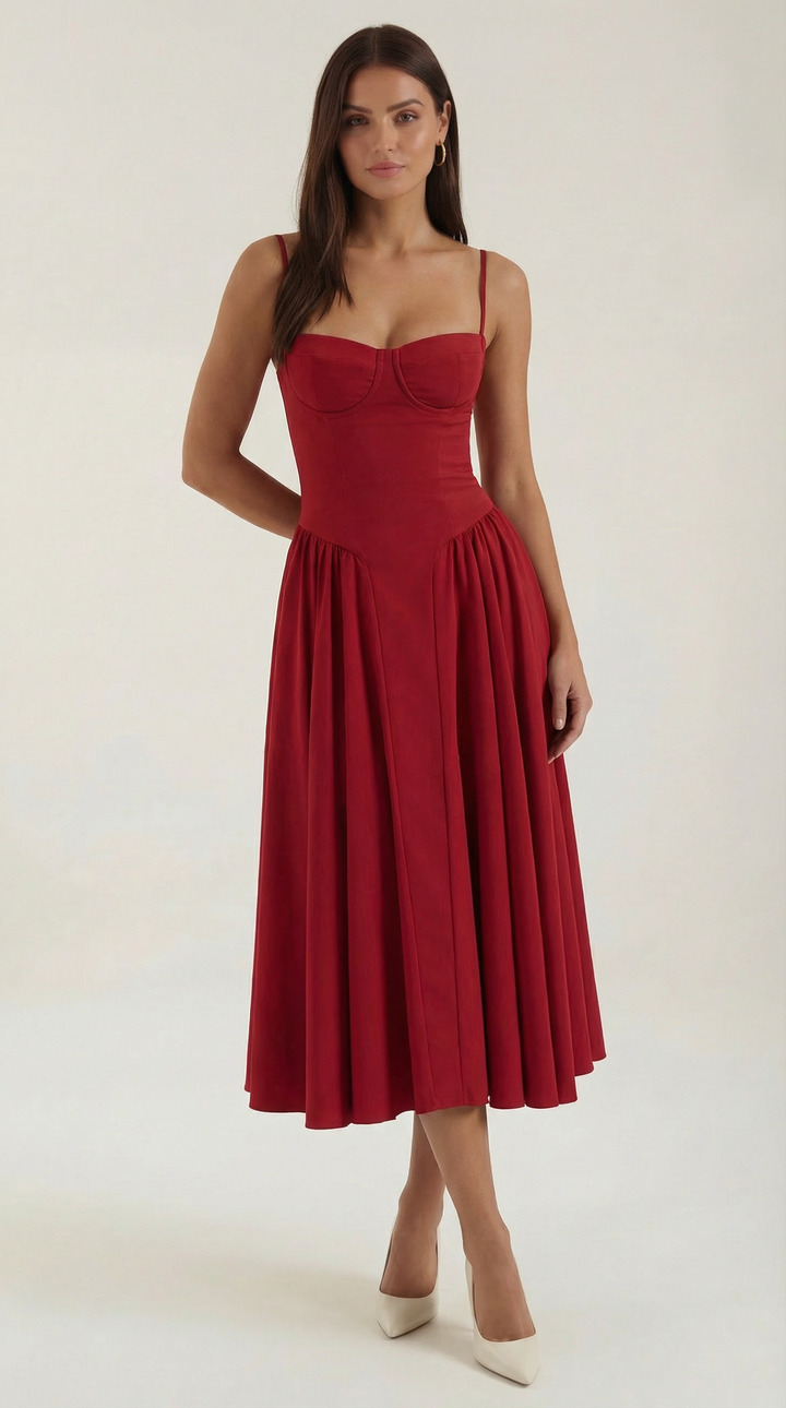 Women's Floral Corset Midi Dress