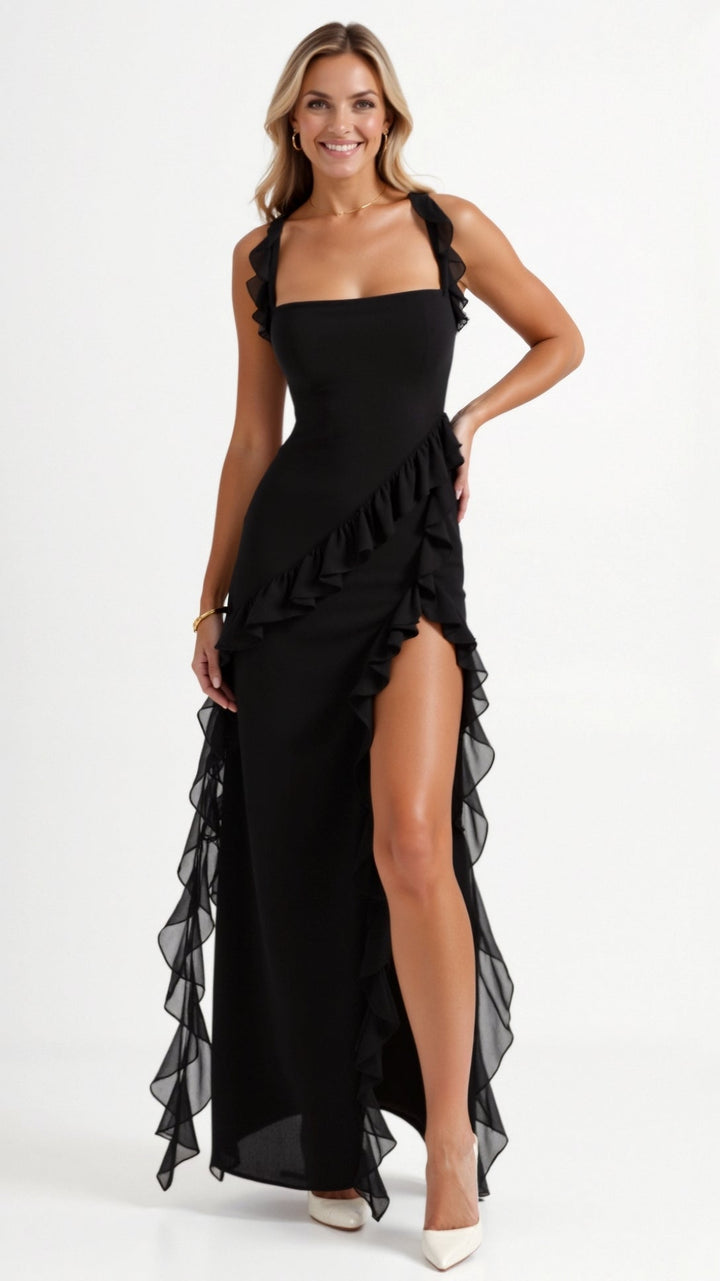 Women's Ruffle Slit Maxi Dress