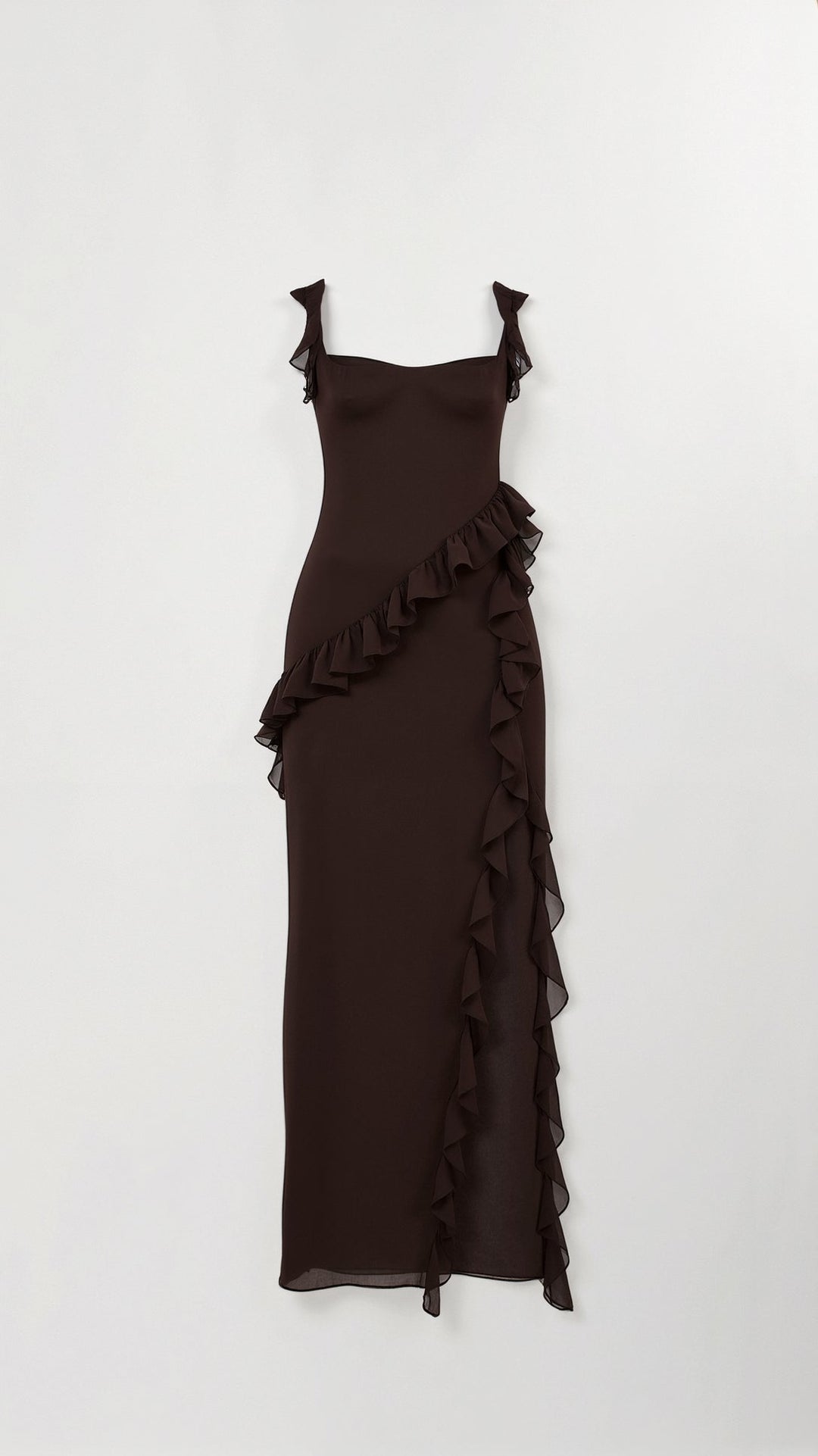Women's Ruffle Slit Maxi Dress