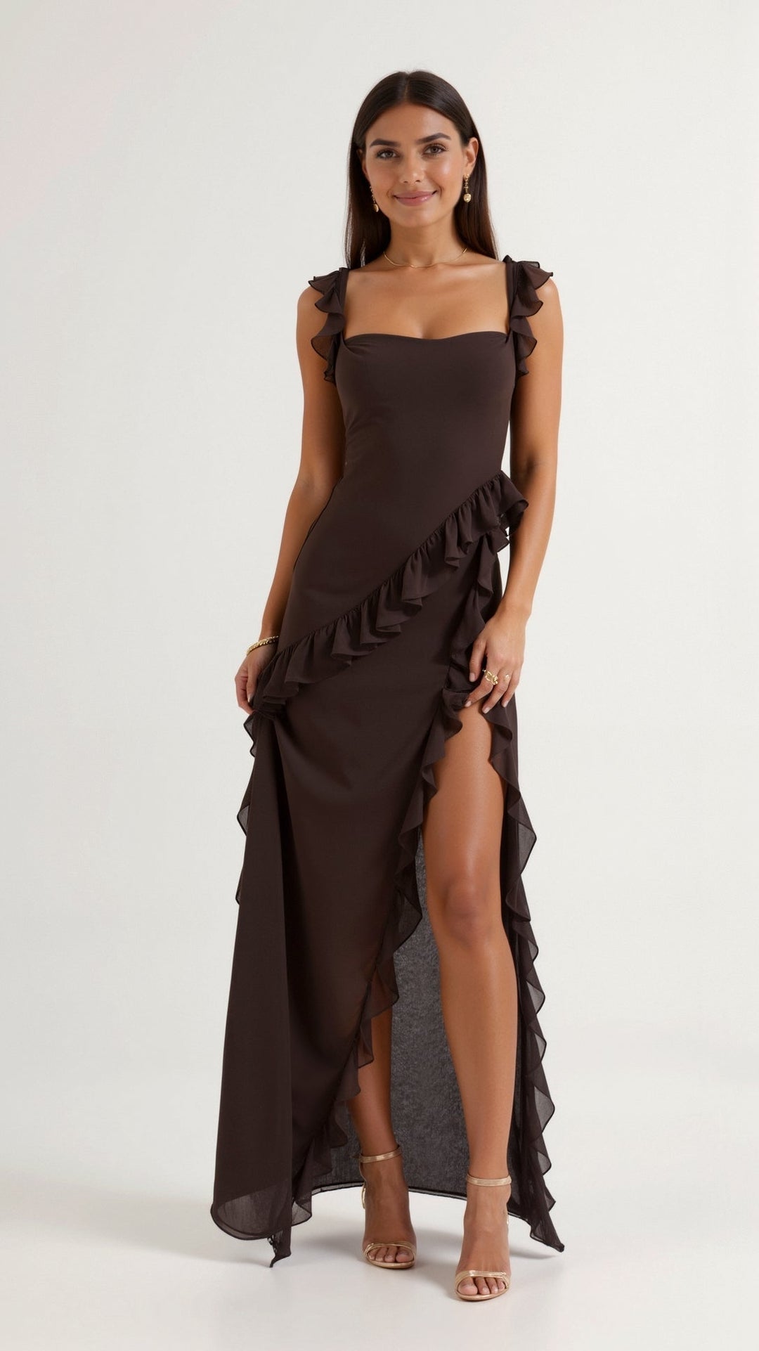 Women's Ruffle Slit Maxi Dress