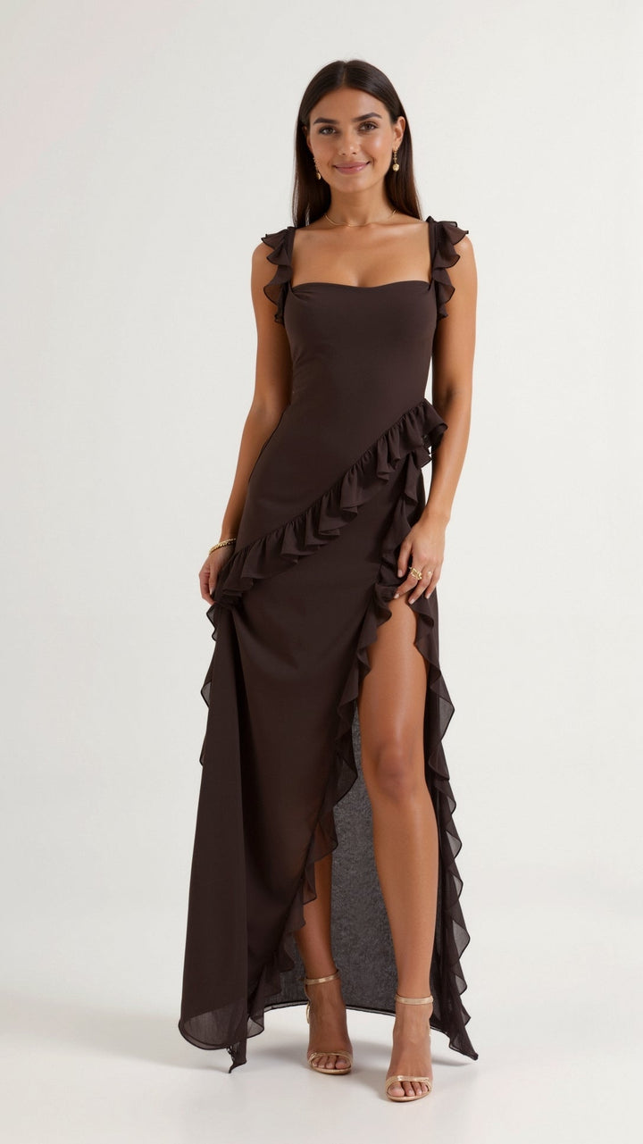 Women's Ruffle Slit Maxi Dress