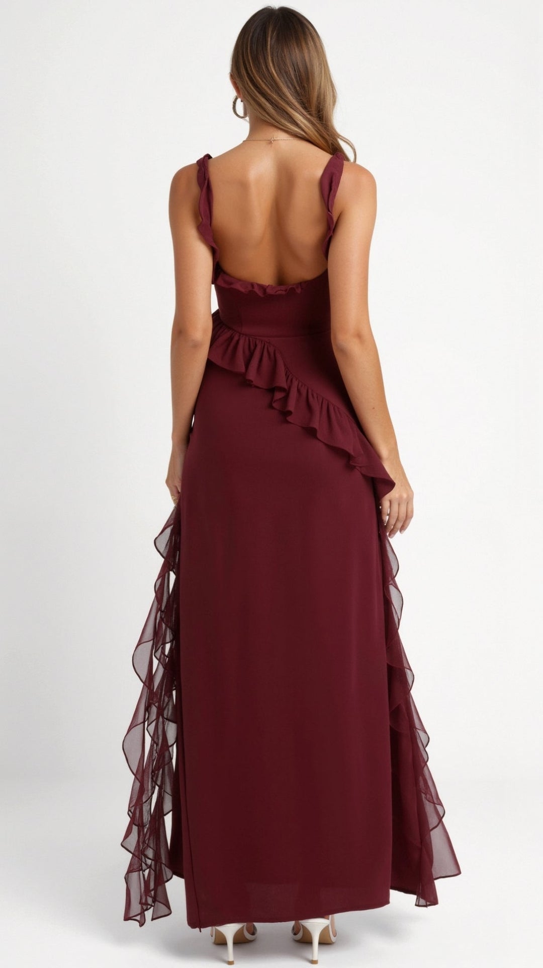 Women's Ruffle Slit Maxi Dress