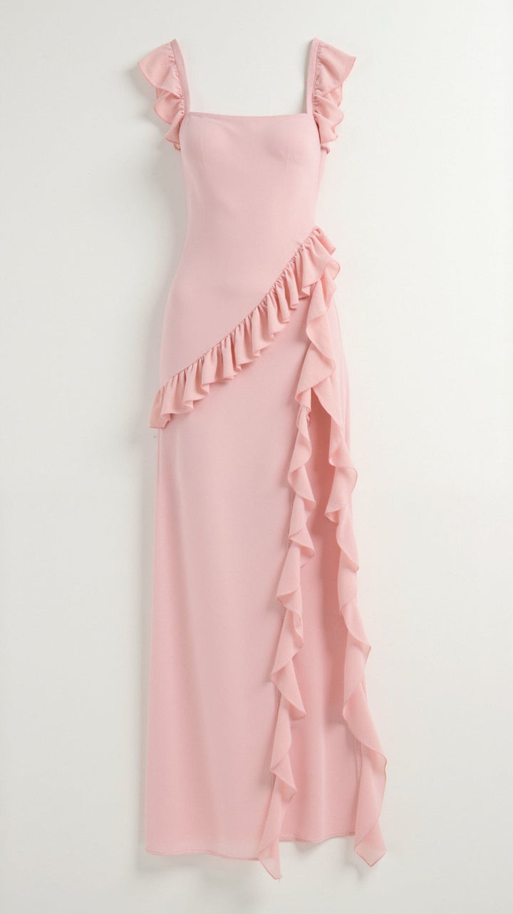 Women's Ruffle Slit Maxi Dress