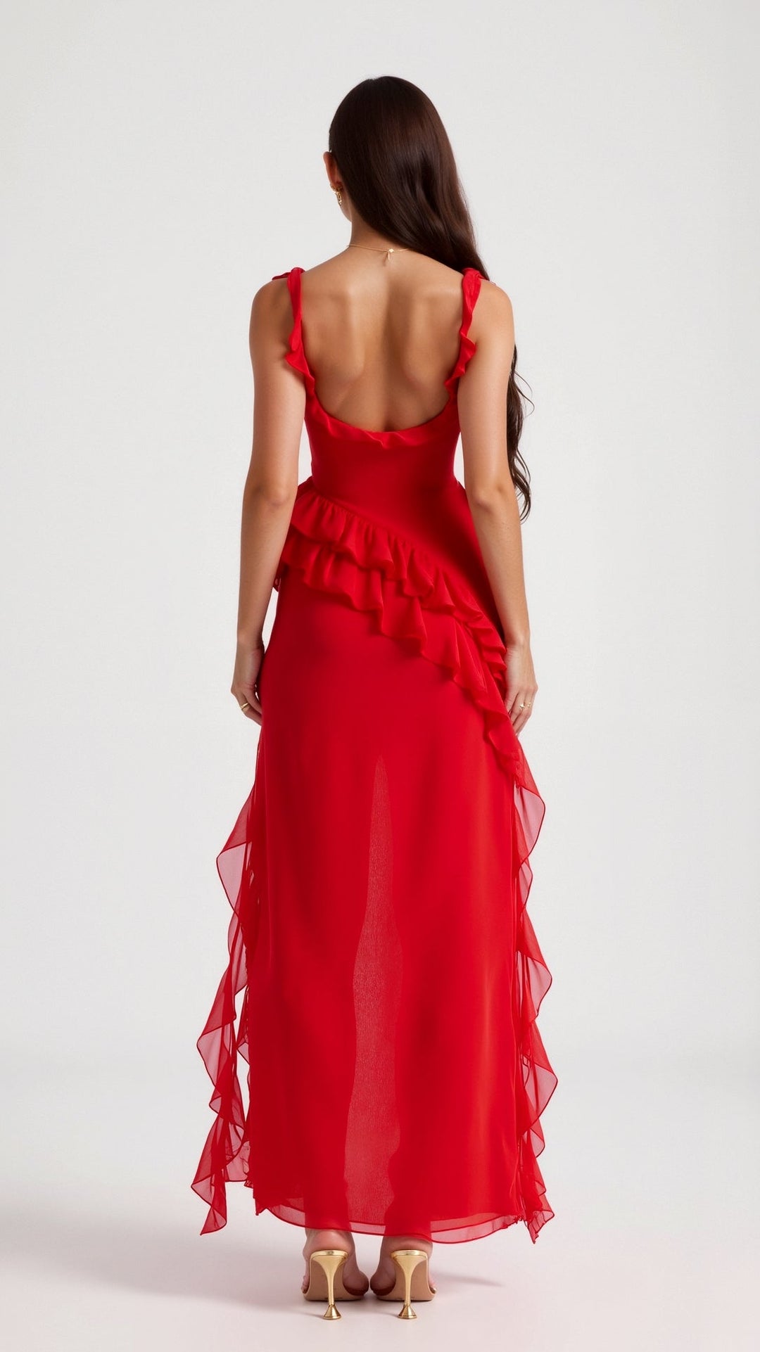 Women's Ruffle Slit Maxi Dress