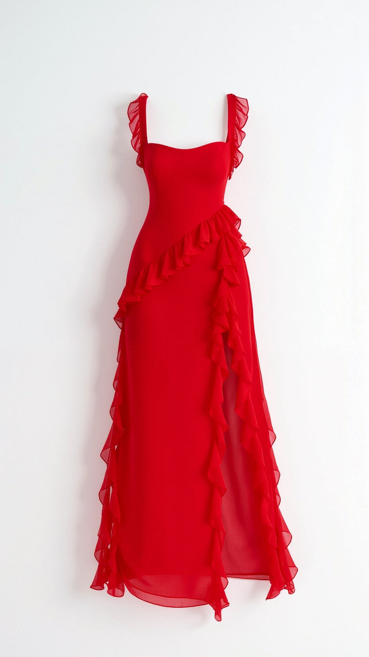 Women's Ruffle Slit Maxi Dress