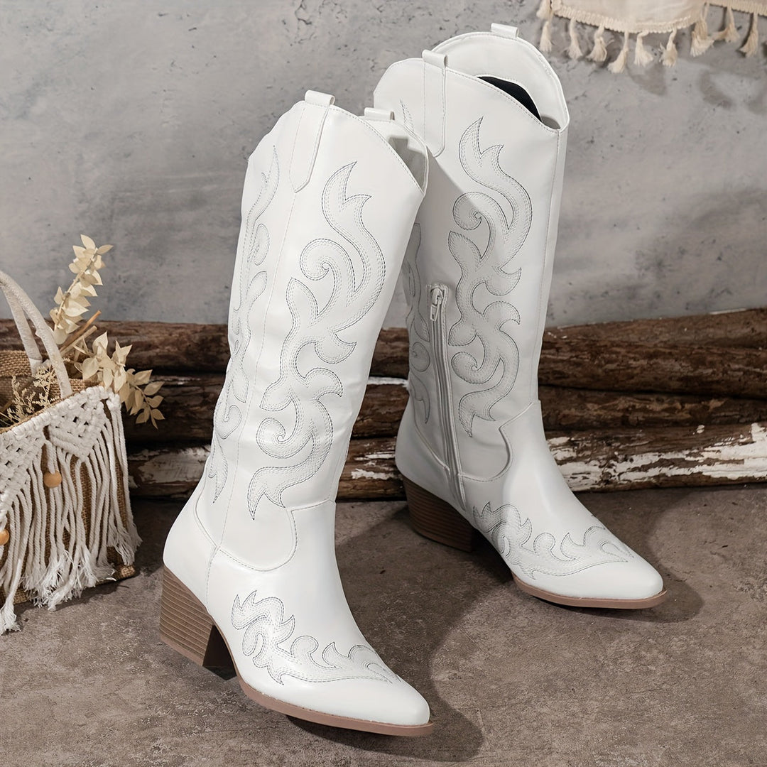 Women's Wide Calf Cowboy Boots with Embroidery