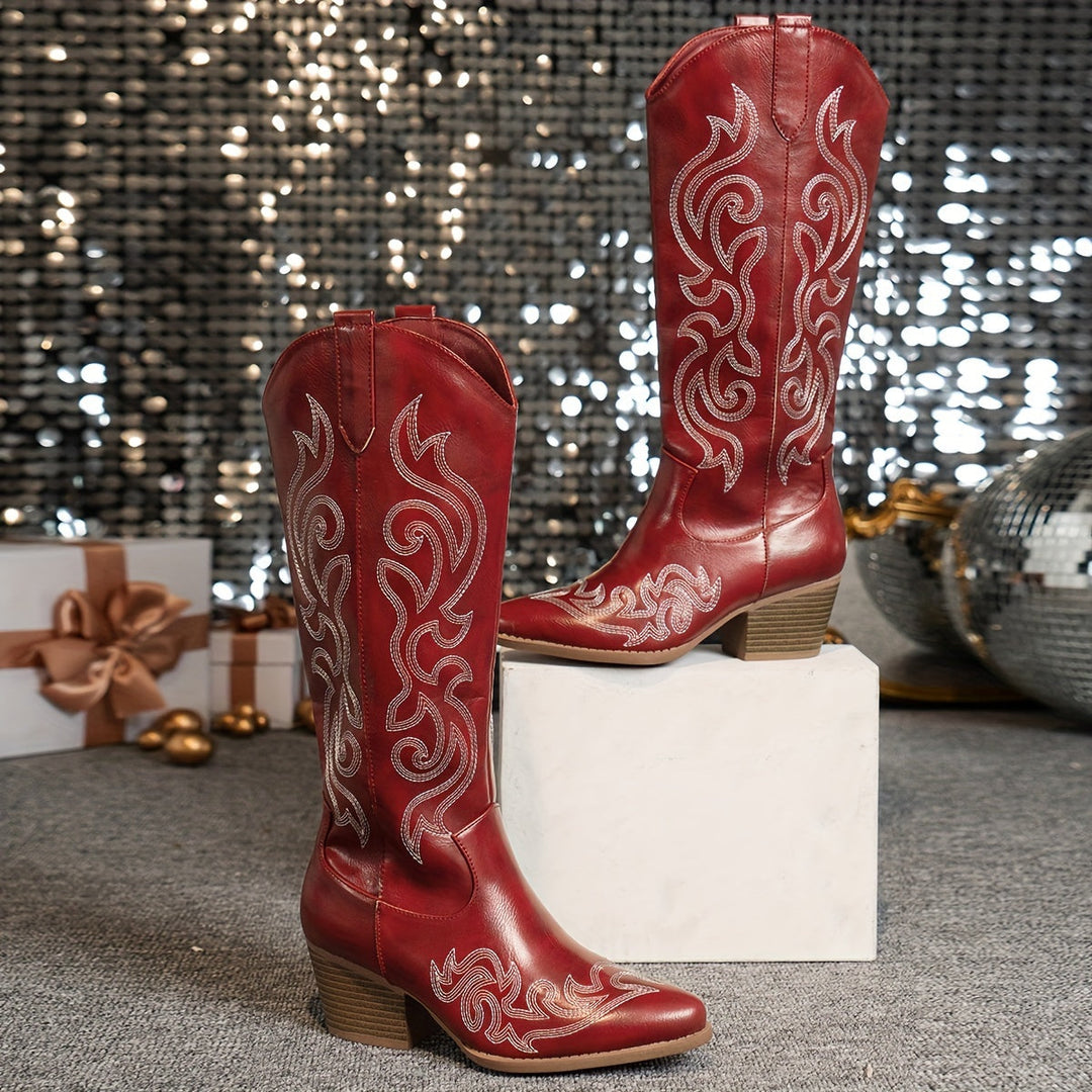 Women's Wide Calf Cowboy Boots with Embroidery