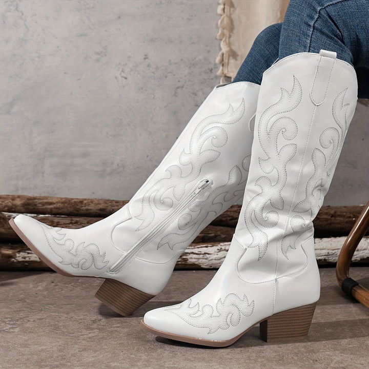 Women's Wide Calf Cowboy Boots with Embroidery