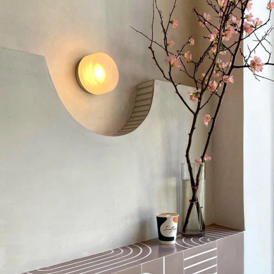 Round LED Wall Sconce with Thick Glass Diffuser Flush Mount Bedroom Light - Image 1