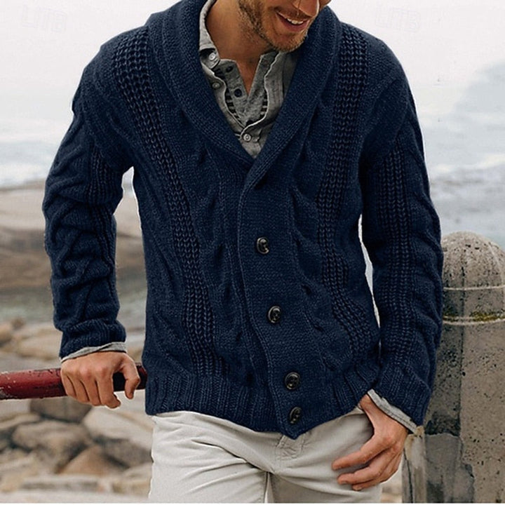 Men's Cable Knit Shawl Collar Cardigan