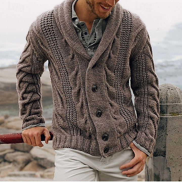 Men's Cable Knit Shawl Collar Cardigan