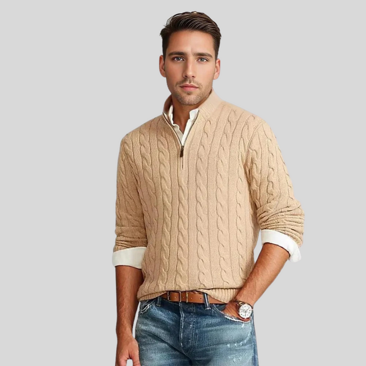 Men's Quarter-Zip Cable Knit Sweater