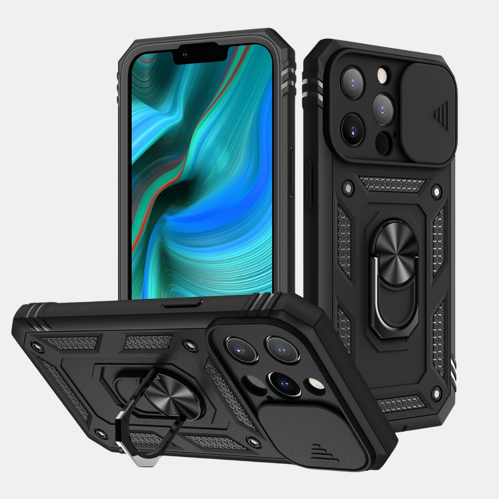 Rugged Phone Case with Shockproof Armor Sliding Camera Cover and Ring Kickstand - Image 2