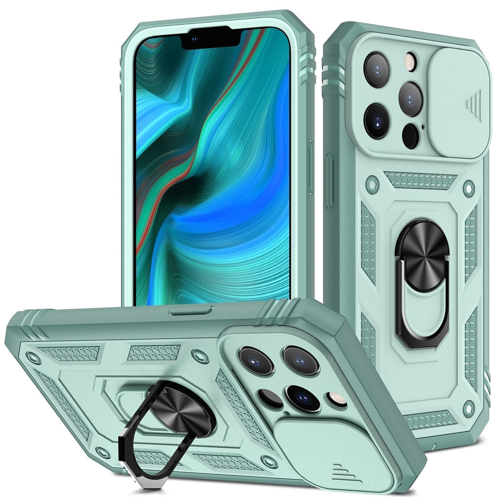 Rugged Phone Case with Shockproof Armor Sliding Camera Cover and Ring Kickstand - Image 3