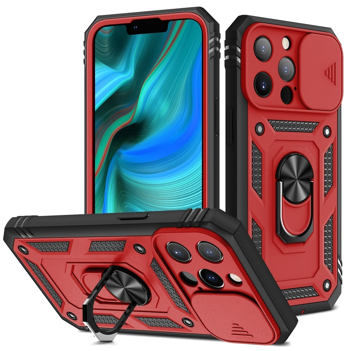 Rugged Phone Case with Shockproof Armor Sliding Camera Cover and Ring Kickstand - Image 4