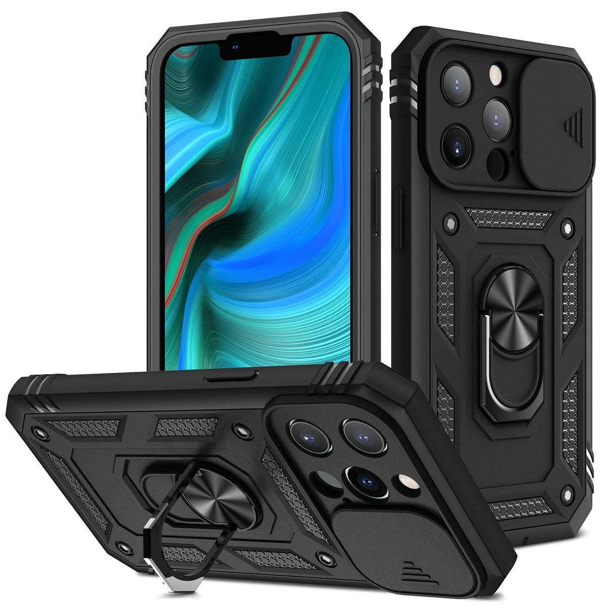 Rugged Phone Case with Shockproof Armor Sliding Camera Cover and Ring Kickstand - Image 5