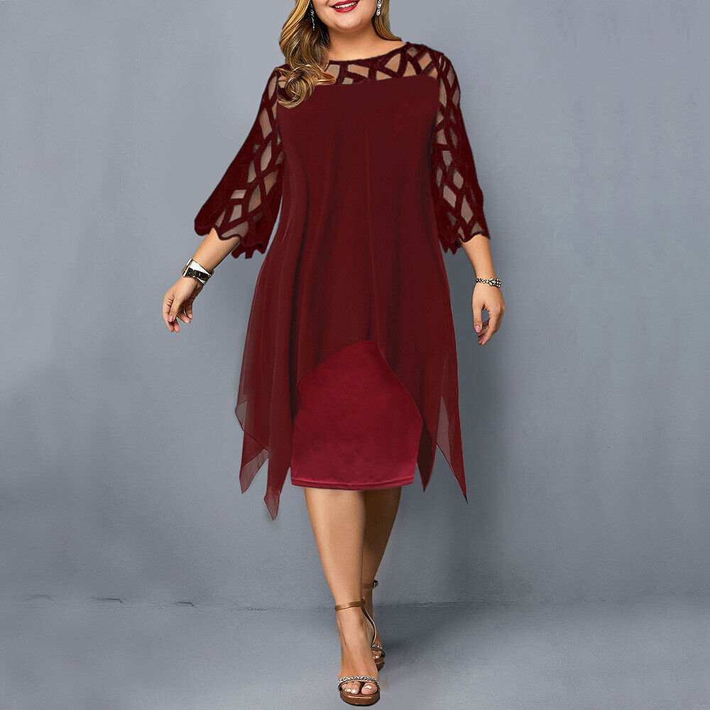 Barbara | Women's Plus Size Midi Dress with Lace Sleeves