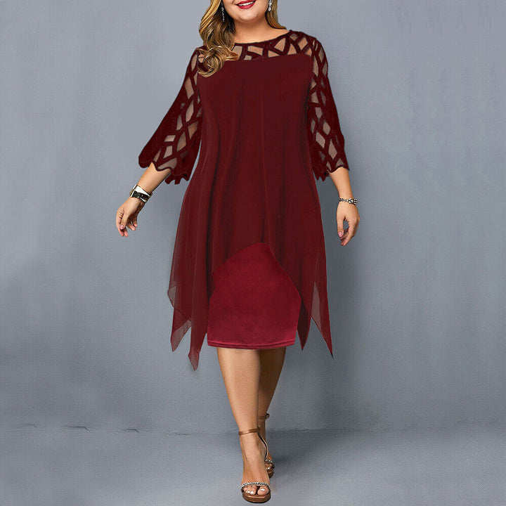 Barbara | Women's Plus Size Midi Dress with Lace Sleeves