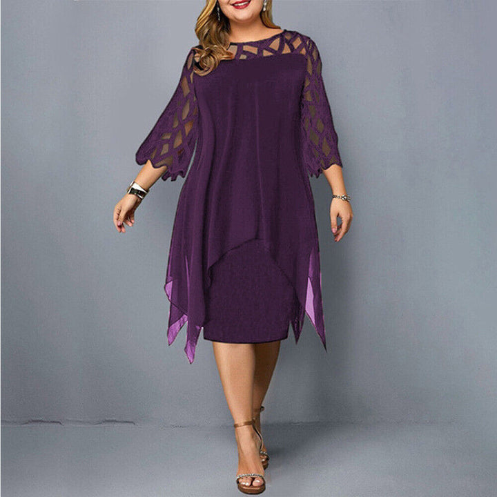 Barbara | Women's Plus Size Midi Dress with Lace Sleeves