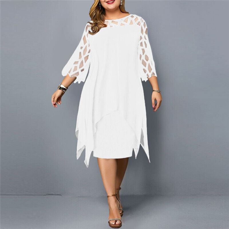 Barbara | Women's Plus Size Midi Dress with Lace Sleeves