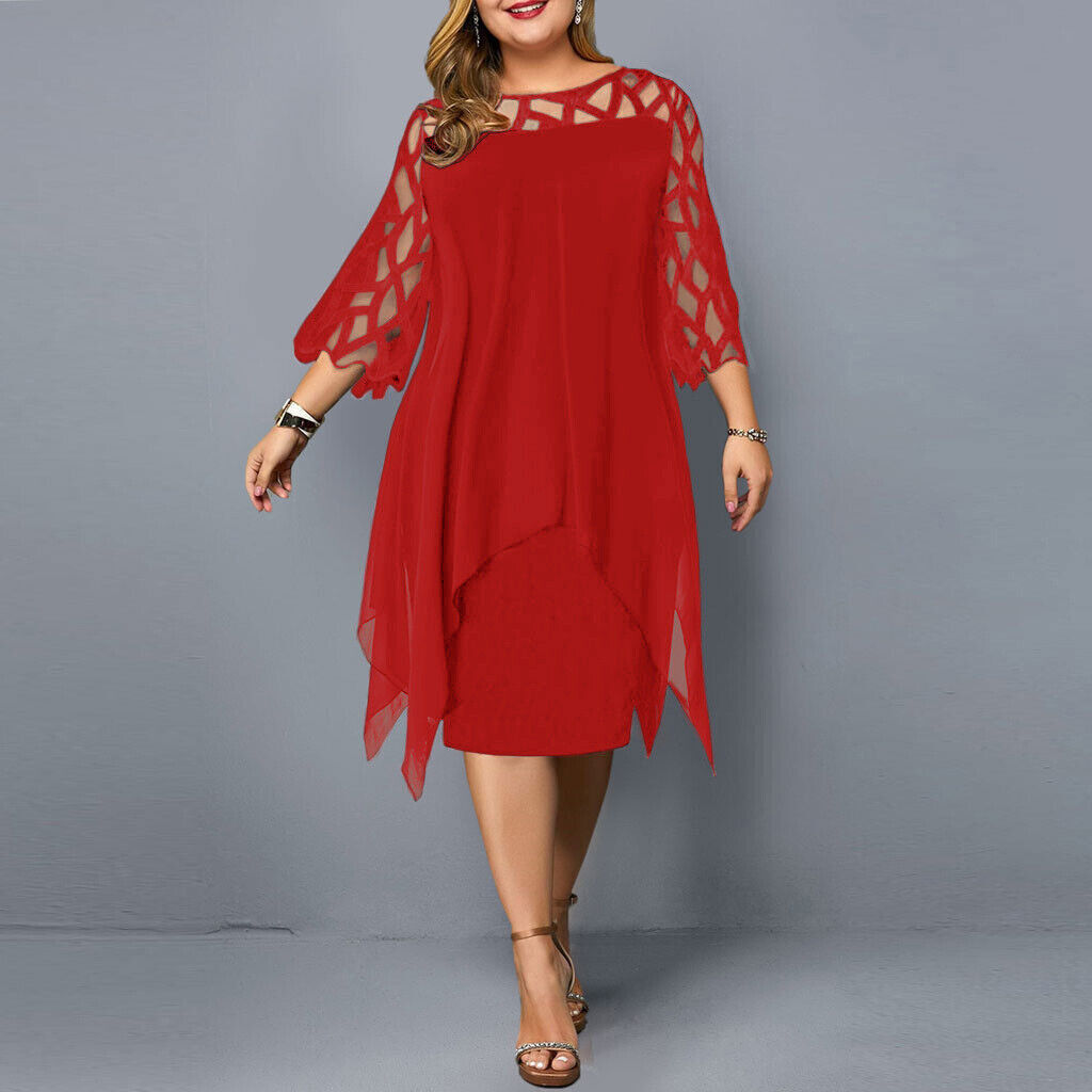Barbara | Women's Plus Size Midi Dress with Lace Sleeves
