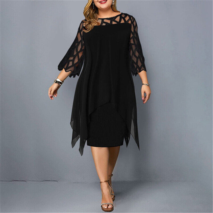 Barbara | Women's Plus Size Midi Dress with Lace Sleeves