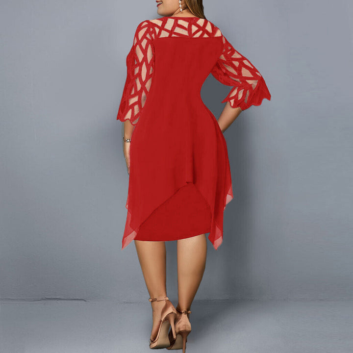 Barbara | Women's Plus Size Midi Dress with Lace Sleeves