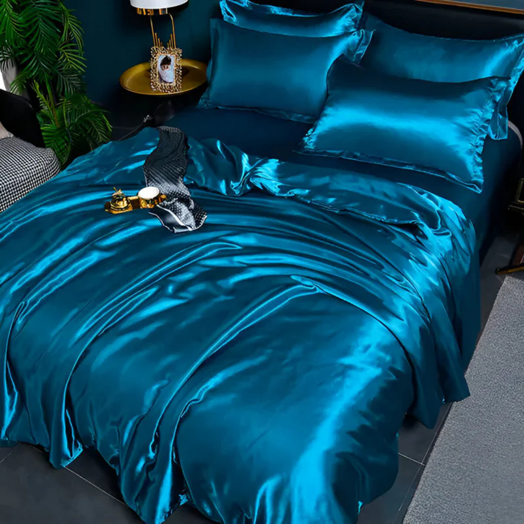 Satin Bedding Set with Duvet Cover and Pillowcases Smooth Silky Sheets - Image 2