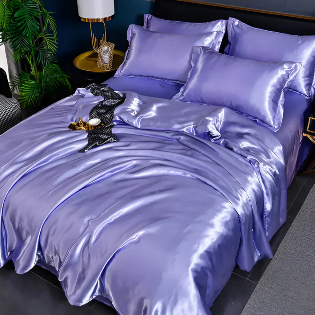 Satin Bedding Set with Duvet Cover and Pillowcases Smooth Silky Sheets - Image 4