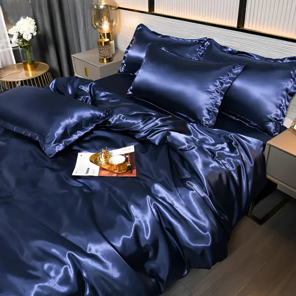 Satin Bedding Set with Duvet Cover and Pillowcases Smooth Silky Sheets - Image 9