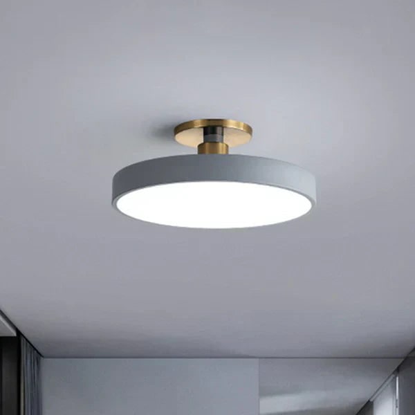 Semi Flush Ceiling Light Fixture with LED Drum Shade and Brushed Brass Canopy - Image 5