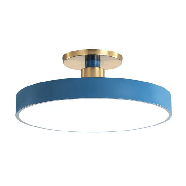 Semi Flush Ceiling Light Fixture with LED Drum Shade and Brushed Brass Canopy - Image 8