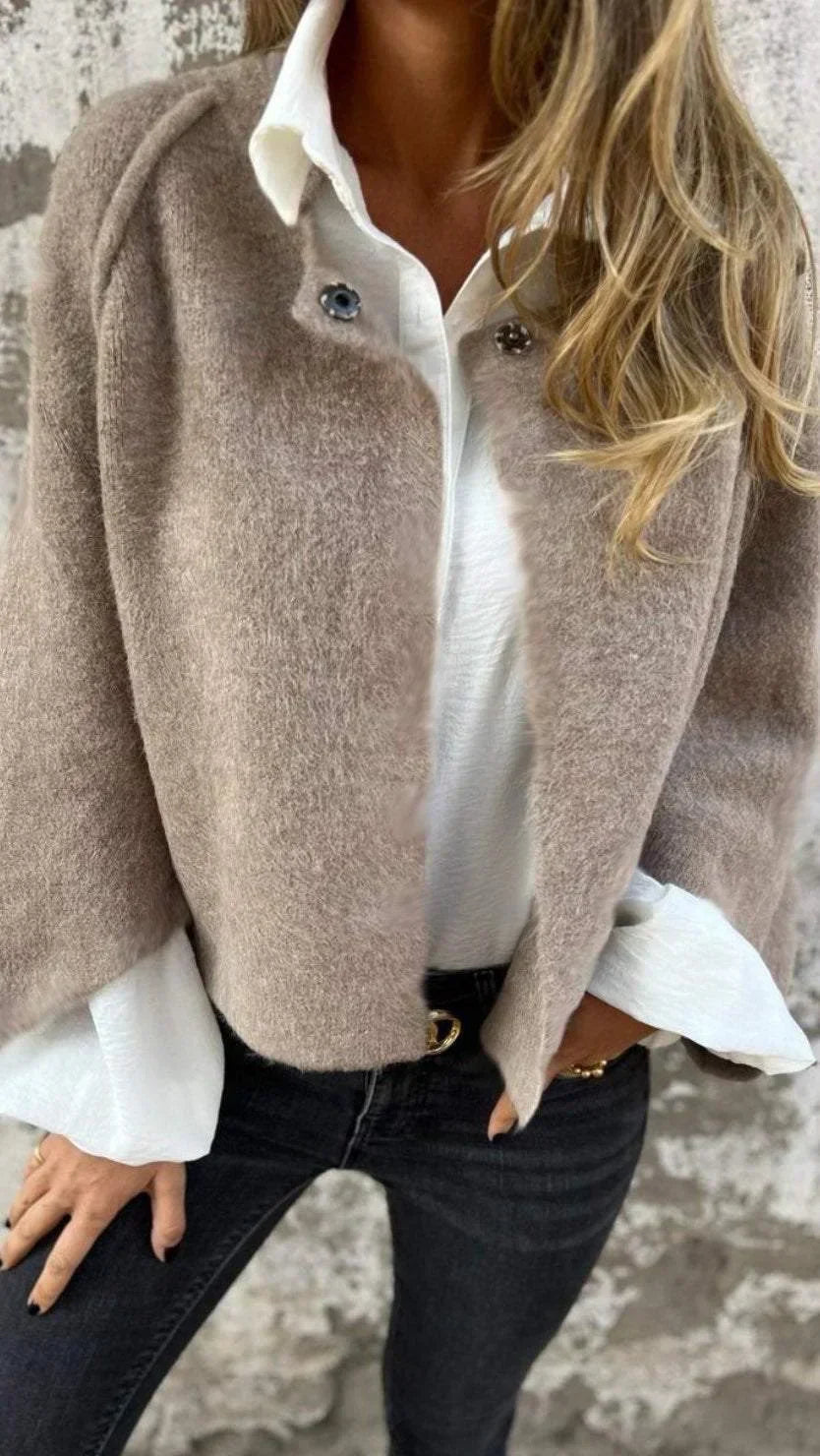 Capa-abrigo corta de invierno para mujer, abierta por delante