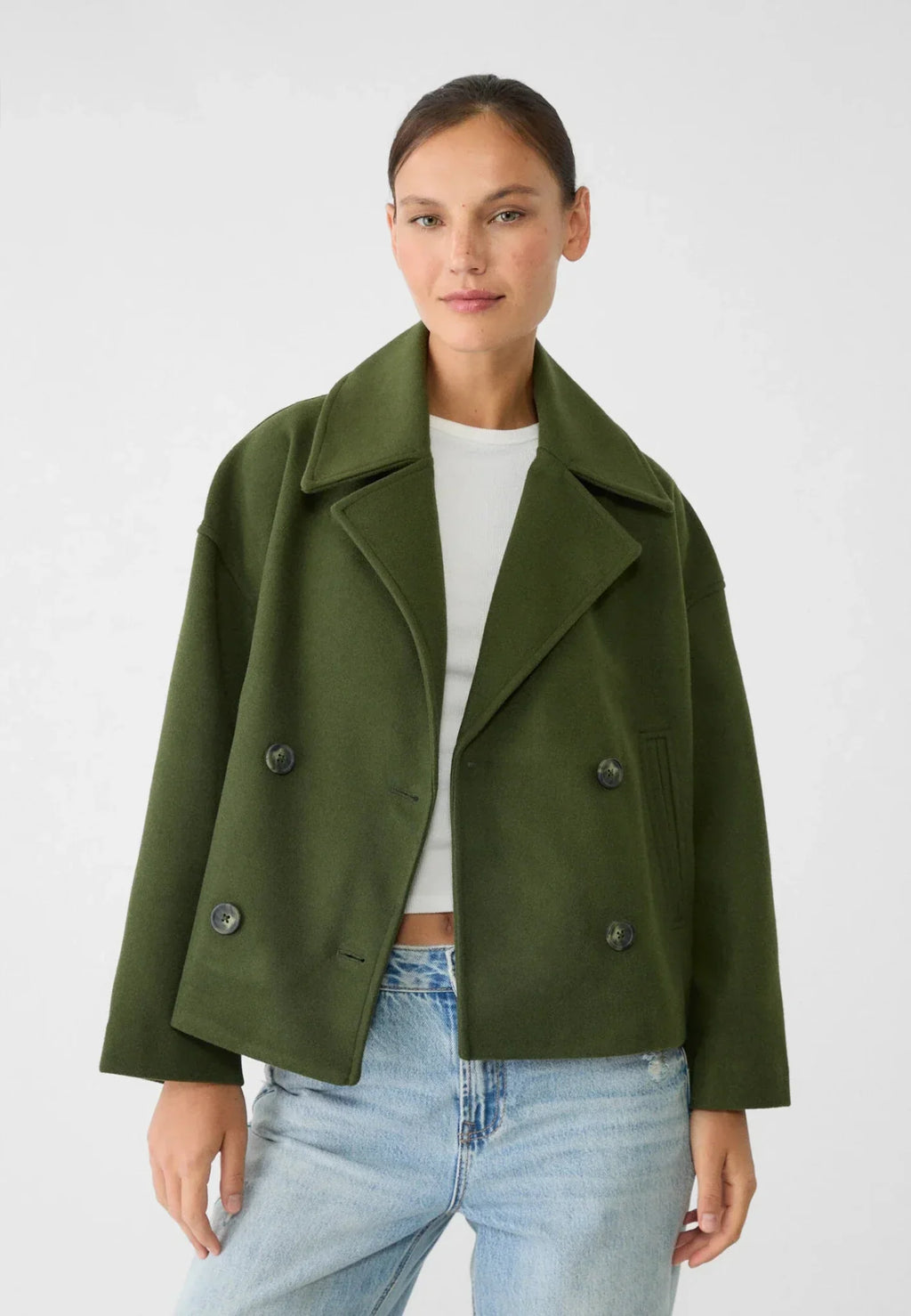Manteau court croisé pour femme avec revers