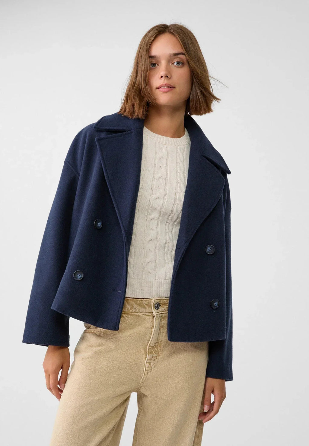 Manteau court croisé pour femme avec revers