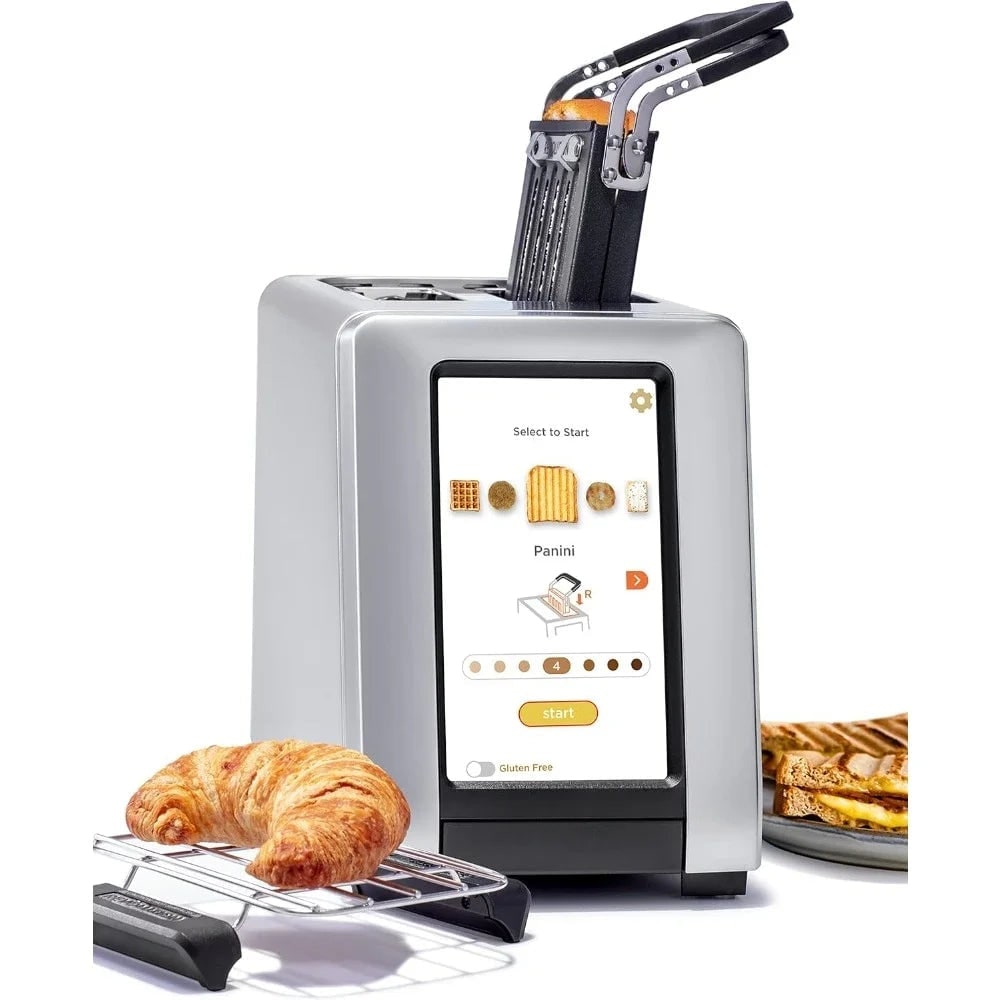 Smart Touchscreen Toaster with Panini Press Insert Two Slice Brushed Metal - Image 1