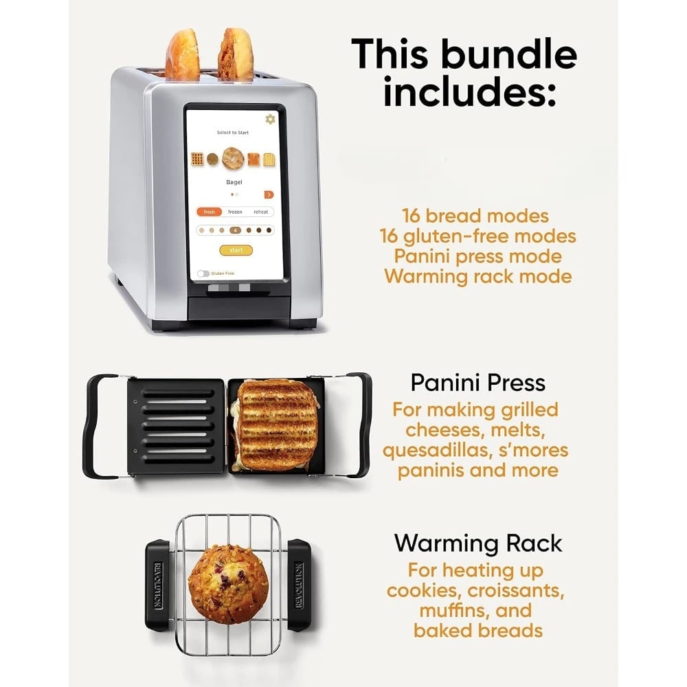 Smart Touchscreen Toaster with Panini Press Insert Two Slice Brushed Metal - Image 2