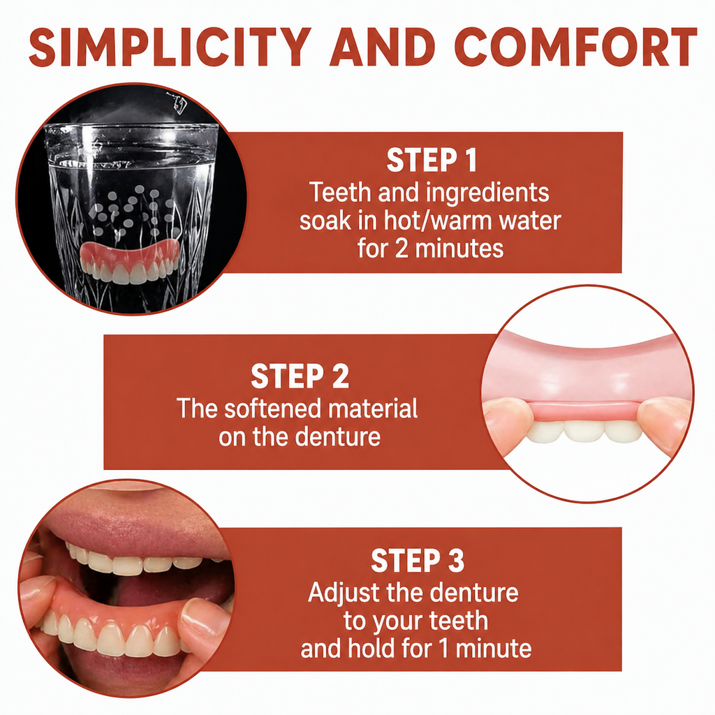 Snap on Veneers Moldable Fake Teeth with Upper and Lower Set Simulated Gums - Image 4