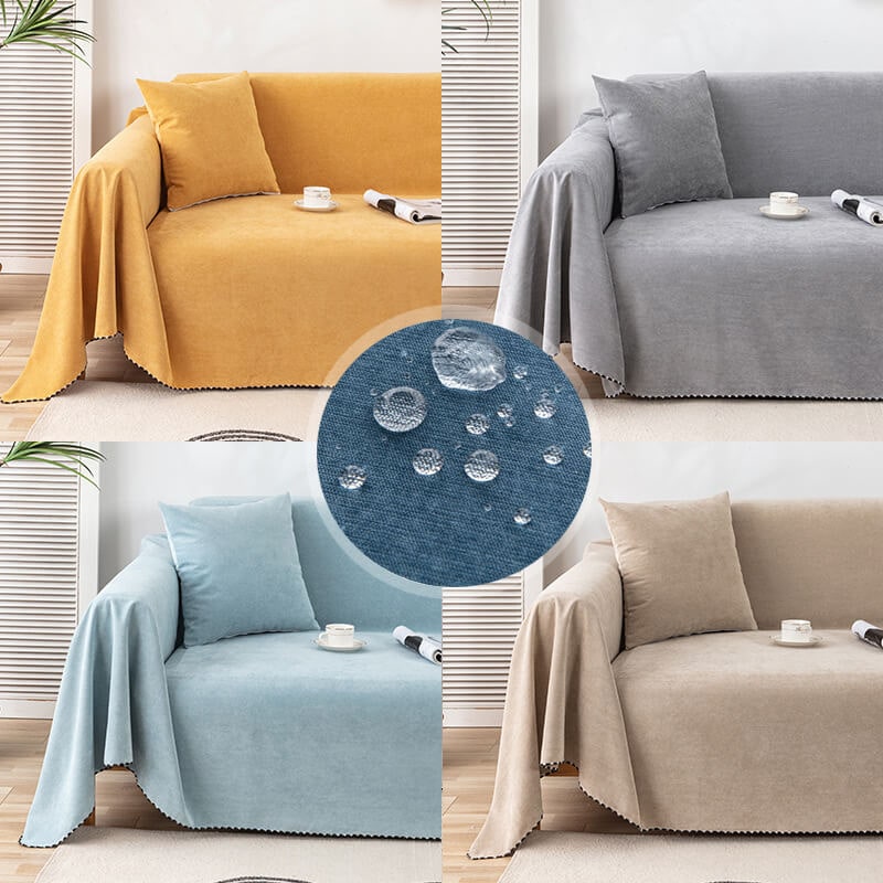 Sofa Couch Cover Throw with Water-Resistant Chenille and Pom-Pom Trim - Image 1