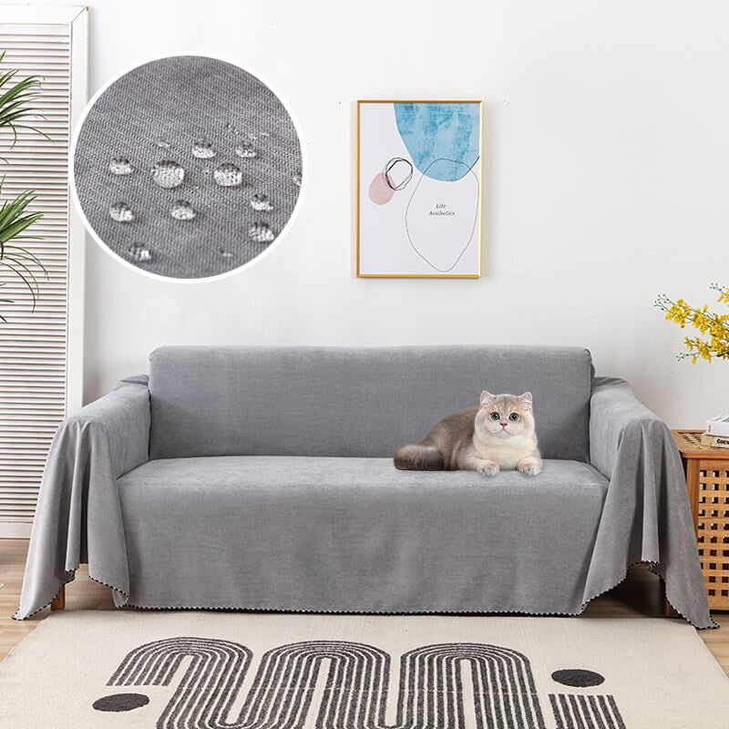 Sofa Couch Cover Throw with Water-Resistant Chenille and Pom-Pom Trim - Image 17