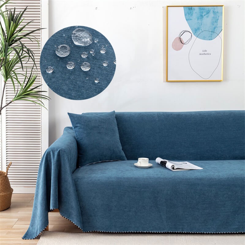Sofa Couch Cover Throw with Water-Resistant Chenille and Pom-Pom Trim - Image 2