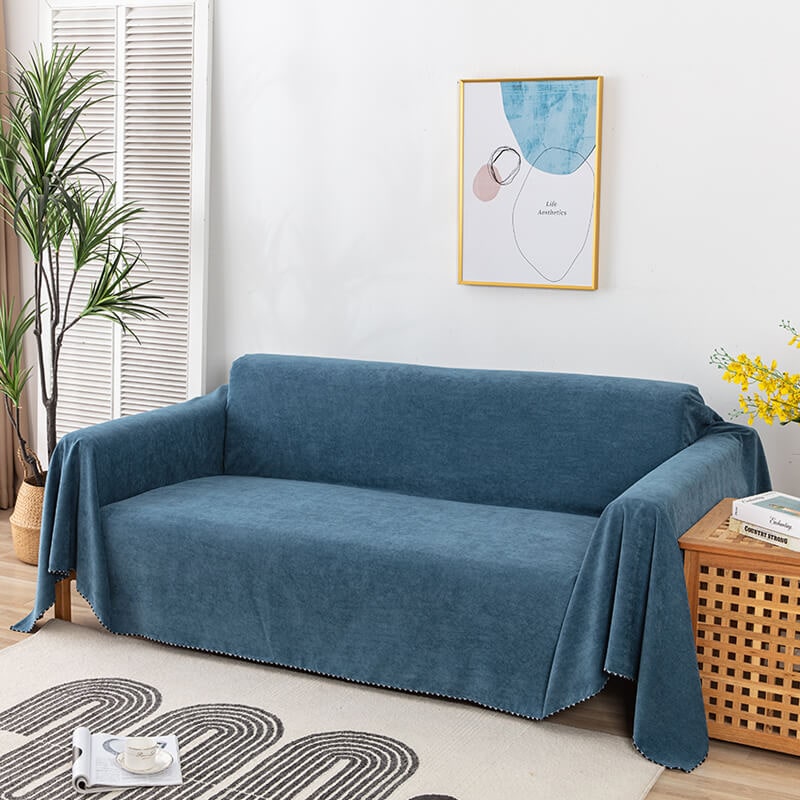 Sofa Couch Cover Throw with Water-Resistant Chenille and Pom-Pom Trim - Image 3
