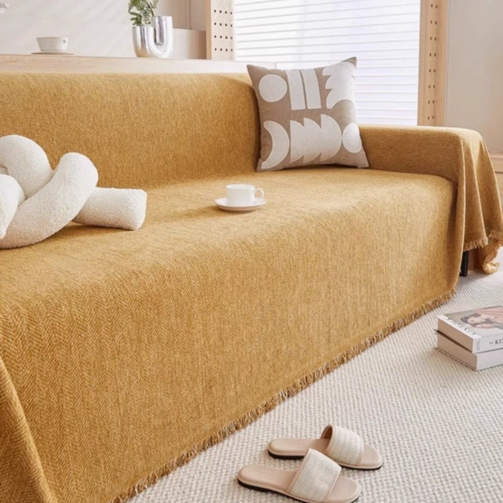 Sofa Couch Cover Throw with Woven Herringbone Pattern and Fringed Edges - Image 5
