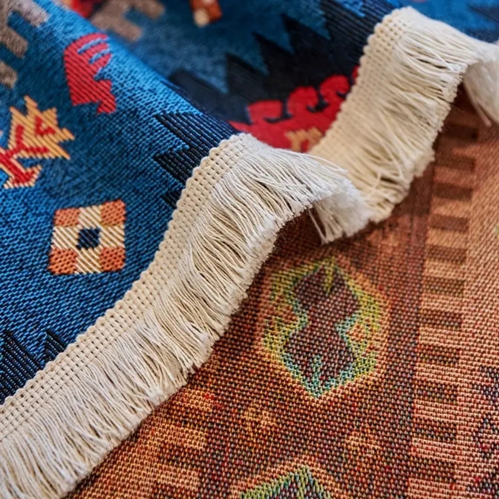 Sofa Throw Blanket with Geometric Bohemian Pattern and Fringe Trim - Image 4