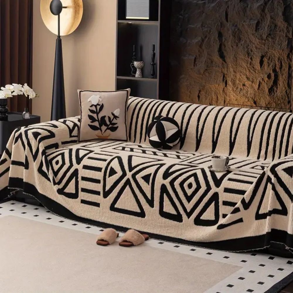 Sofa Throw Blanket with Woven Geometric Pattern and Decorative Jacquard Texture - Image 1