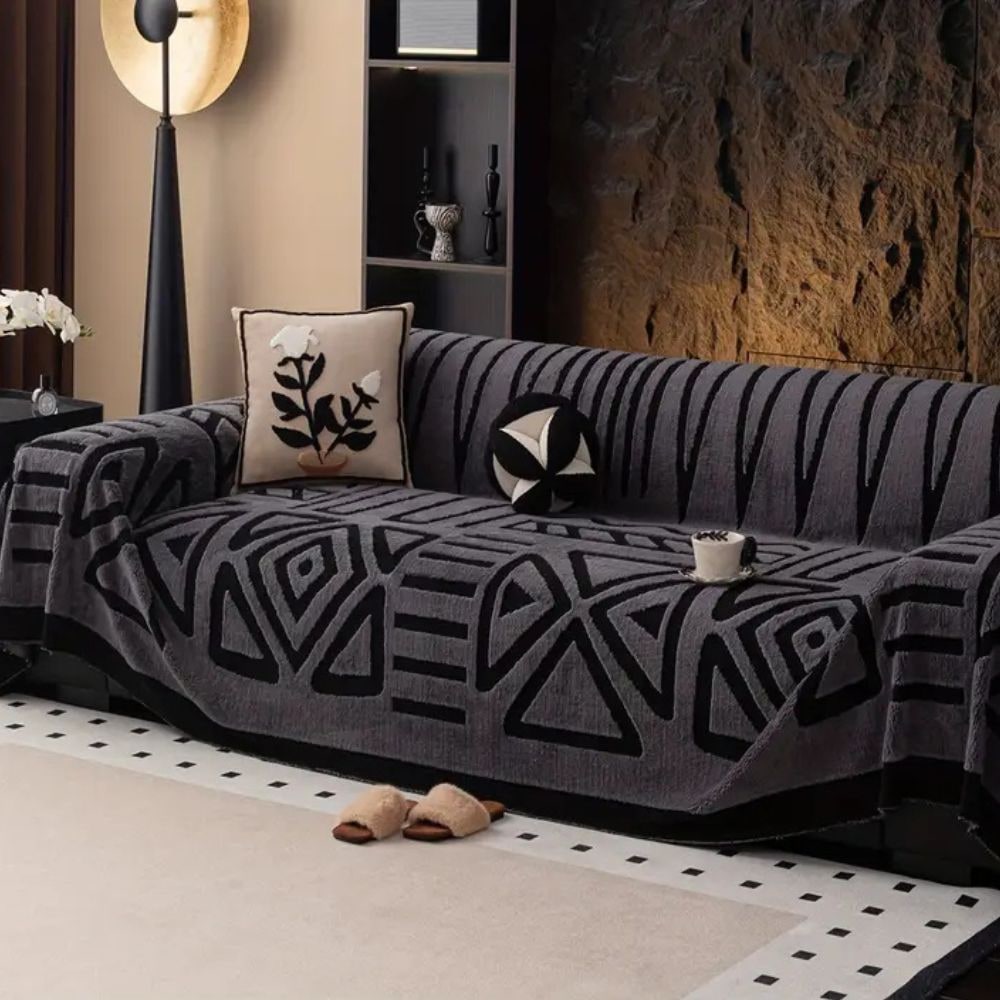 Sofa Throw Blanket with Woven Geometric Pattern and Decorative Jacquard Texture - Image 2