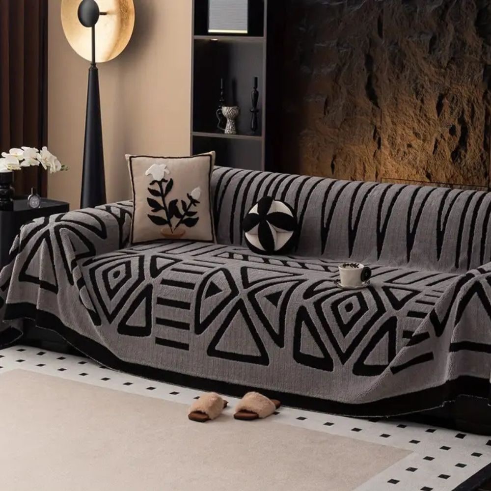 Sofa Throw Blanket with Woven Geometric Pattern and Decorative Jacquard Texture - Image 3