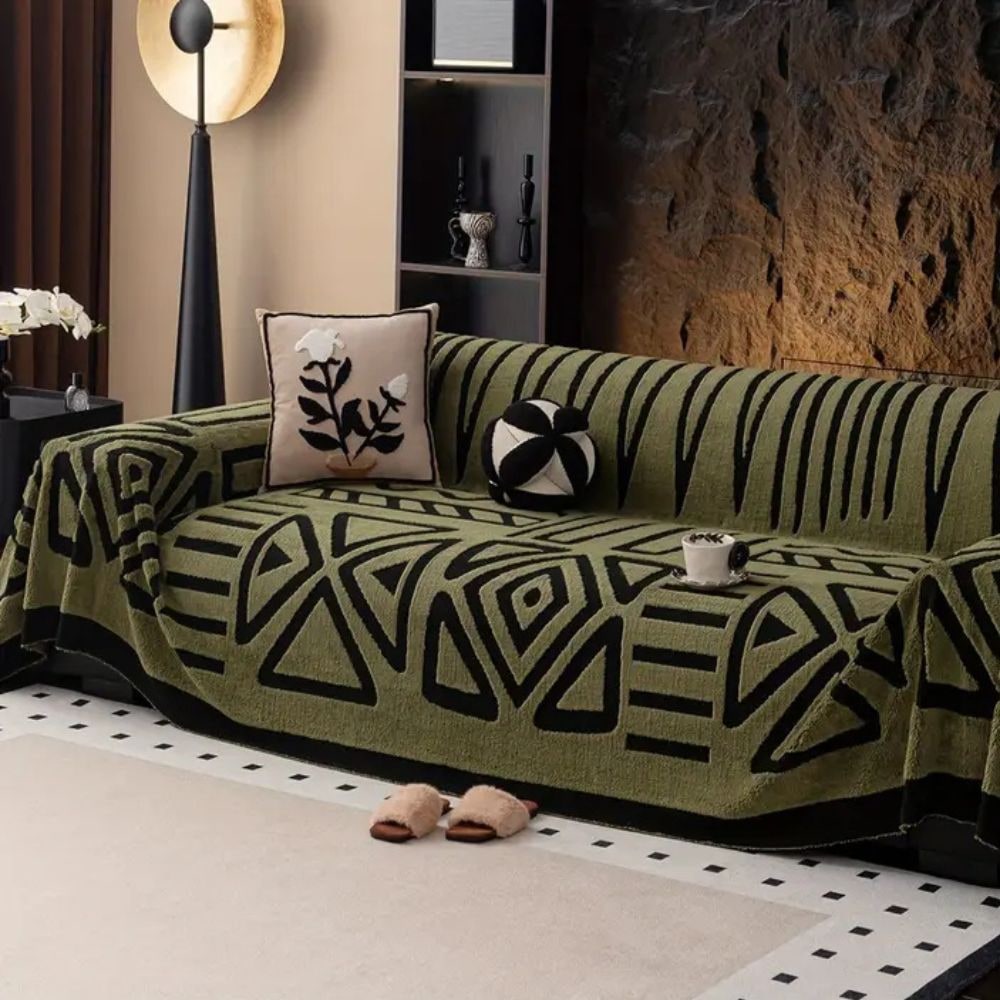 Sofa Throw Blanket with Woven Geometric Pattern and Decorative Jacquard Texture - Image 4